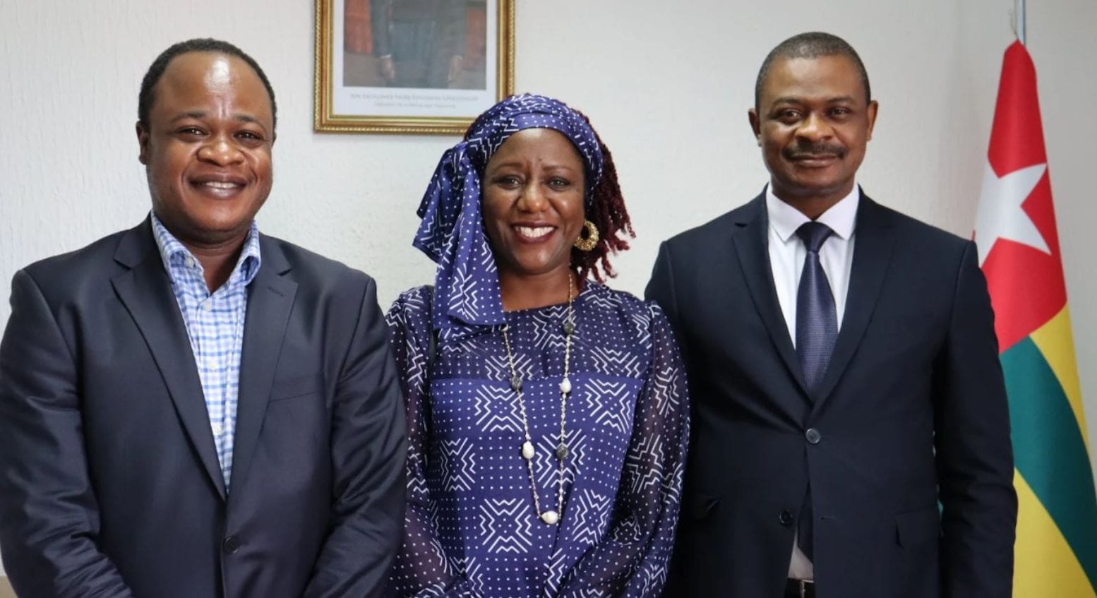 Patrick Kipalu, Director of RRI's Africa Program, Dr. Solange Bandiaky-Badji, RRI Coordinator, and Togolese Minister Tsolegnanou Koffi attend the 3rd Regional ALIN Conference in Lomé, Togo.